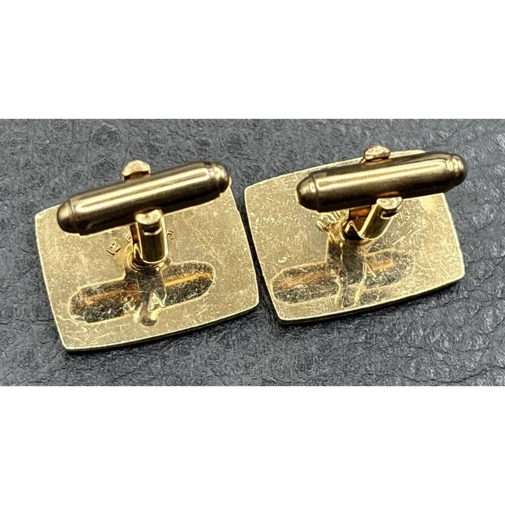 Vintage 12K Gold Filled Cufflinks Multicolor Rhinestone Modernist MCM Design